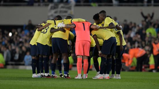 Los jugadores de Ecuador antes del partido ante Argentina, el 7 de septiembre de 2023.