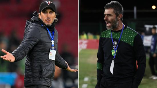 Luis Zubeldía, director técnico de Liga de Quito, y Julio Vaccari, entrenador de Defensa y Justicia.