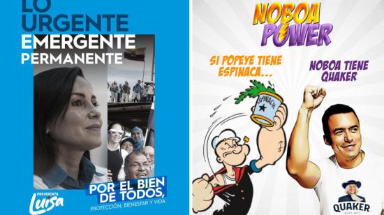 Material de campaña de Luisa González y Daniel Noboa en la segunda vuelta.