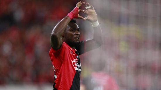 Jordy Caicedo celebra su gol ante Puebla, este 28 de septiembre de 2023.