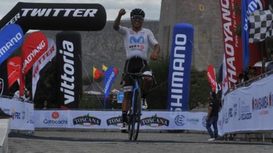 Santiago Montenegro, en la meta de la Etapa 5 de la Vuelta al Ecuador, el 29 de septiembre de 2023.