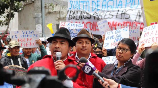 Leonidas Iza durante una concentración de oposición a la consulta ambiental, 18 de septiembre de 2023.