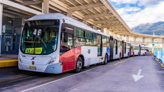 Una unidad de Trolebús, en la Estación El Labrador, en Quito, en febrero de 2023. 