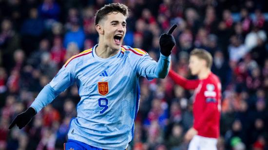 Gavi, de la selección española, festeja un gol ante Noruega el 15 de octubre de 2023.