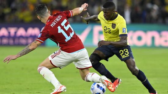 Moisés Caicedo, durante el duelo ante Colombia por Eliminatorias, el pasado 17 de octubre de 2023.