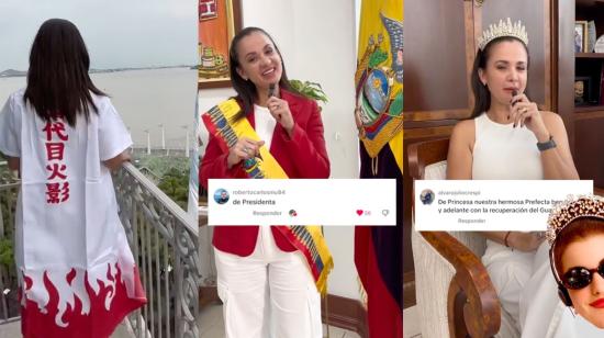 La prefecta de Guayas,  Marcela Aguiñaga, quiso celebrar Halloween y el Día del Escudo con varios trajes, el 31 de octubre de 2023. 