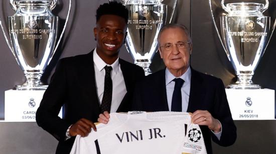 Vinicius Jr junto a Florentino Pérez el martes 31 de octubre.