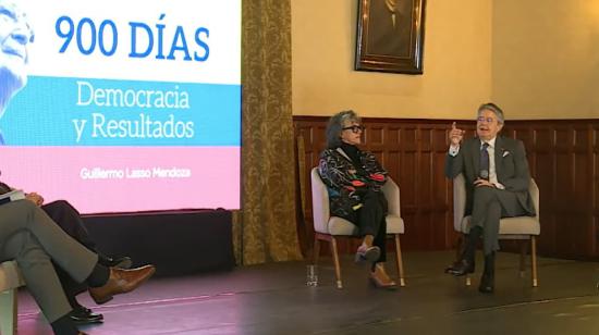 Guillermo Lasso, durante el lanzamiento de un libro con los hitos de su gobierno, el 21 de noviembre de 2023.