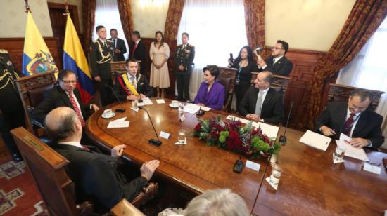 Vista panorámica de la reunión bilateral de los presidentes, Daniel Noboa, de Ecuador, y Gustavo Petro, de Colombia, en Quito, el 23 de noviembre de 2023.