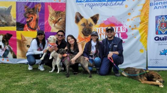 Imagen de personas que adoptaron un animal en Quito, el 3 de diciembre de 2023.