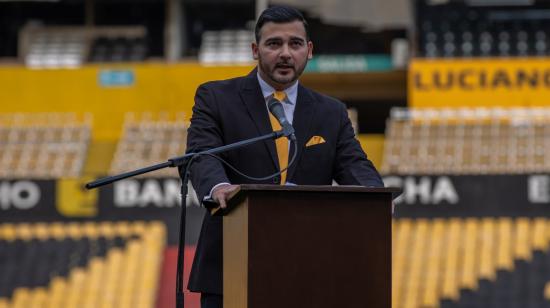 Antonio Alvarez tras posesionarse como presidente de Barcelona, el miércoles 13 de diciembre del 2023
Nueva dirigencia de Barcelona SC asume cargo en una evento que se realizó está tarde en el estadio Banco Pichincha. Antonio Alvarez, presidente 
Fotos: POLO/API