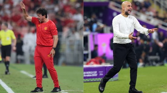 Pep Guardiola, director técnico del Manchester City y Fernando Diniz, director técnico de Fluminense, 21 de diciembre de 2023.