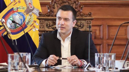 El presidente Daniel Noboa, en el palacio de Carondelet, el 26 de diciembre de 2023.