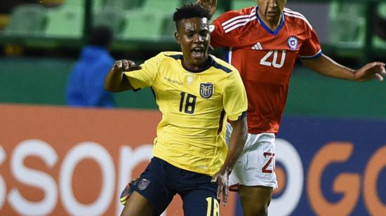 Óscar Zambrano, durante un partido con la selección ecuatoriana Sub 20, el 20 de enero de 2023.