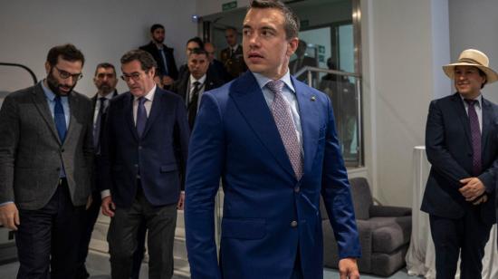 El presidente de Ecuador, Daniel Noboa, a su llegada a un encuentro empresarial en Madrid, el 25 de enero de 2024.