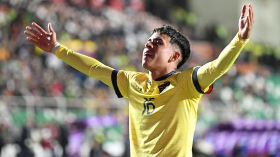 Kendry Páez festejando su gol ante Bolivia por las Eliminatorias Sudamericanas, 12 de octubre de 2023.