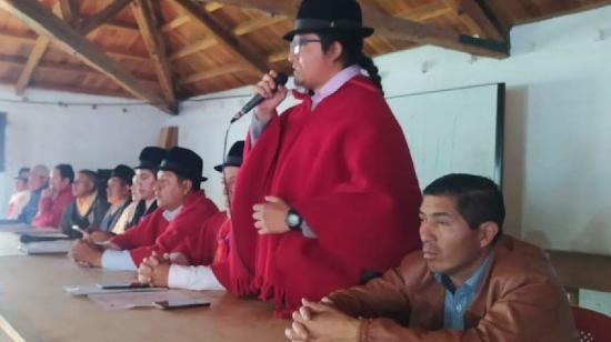 Dirigentes del Movimiento Indígena de Cotopaxi en una reunión el 5 de febrero de 2024.