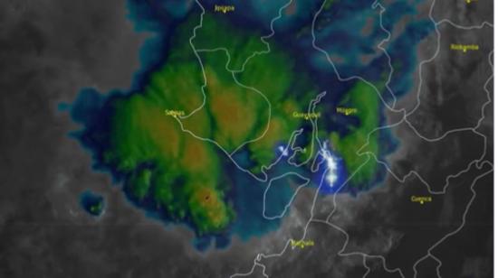 Monitoreo satelital del Inamhi, donde se observa un Complejo Convectivo de Mesoescala (SCM).