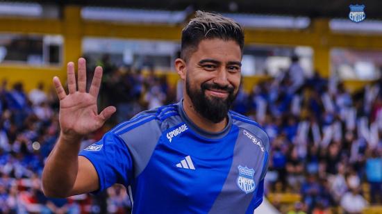 Cristhian Noboa, durante la presentación de la plantilla de Emelec en la Explosión Azul, el pasado 17 de febrero de 2024.