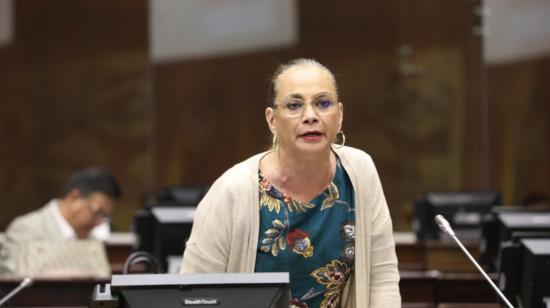 La legisladora correísta Pierina Correa en una sesión de la Asamblea, durante el debate de las reformas al COIP, el 22 de febrero de 2024.
