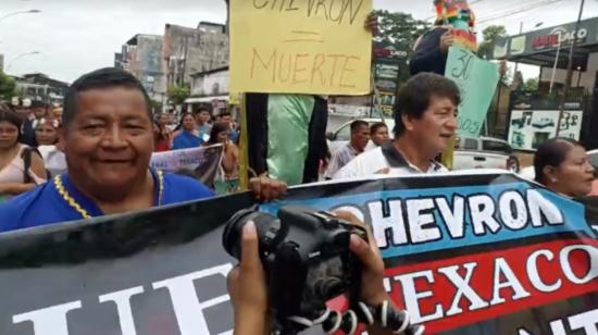 Protesta de comunidades amazónicas de Ecuador de Sucumbíos y Orellana, en contra de Chevron. El 3 de diciembre de 2023.