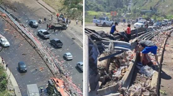 Trailer sufrió accidente en paso lateral de Ambato el 4 de marzo de 2024.