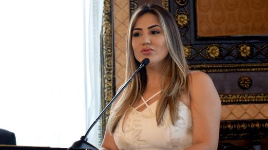 Mayra Salazar, en un evento en 2022 en el salón de la ciudad del Municipio de Guayaquil.