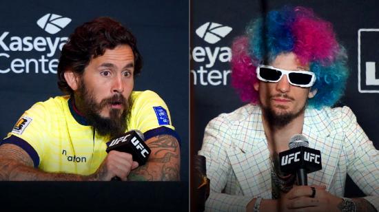 Marlon 'Chito' Vera y Sean O'Malley en el media day previo a la pelea por el título del peso gallo de la UFC, el 6 de marzo de 2024.