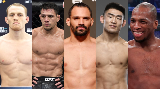 Cinco peleadores de UFC  durante sus combates.