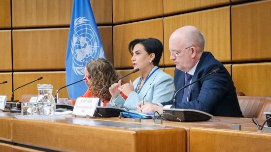 La canciller Gabriela Sommerfeld en una audiencia de la ONU en Viena, el 15 de marzo de 2024.