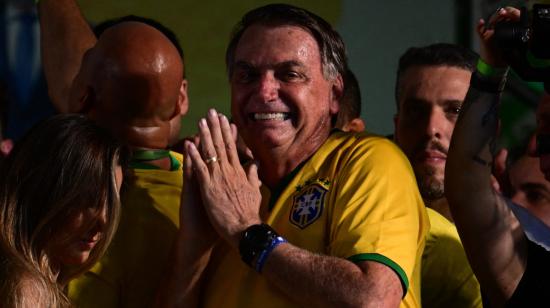 El expresidente de Brasil, Jair Bolsonaro, en un mitin político en Brasilia, el 16 de marzo de 2024.