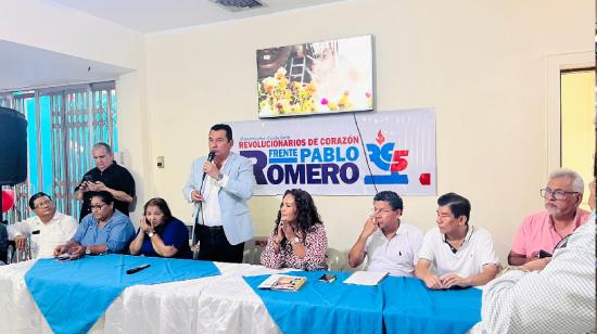 Pablo Romero, exfuncionario de la Senain, en un acto de campaña del correísmo en septiembre de 2023.