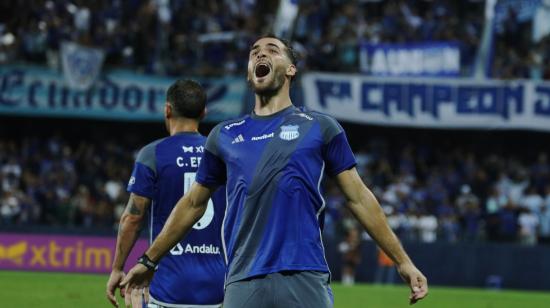 Facundo Castelli celebra su gol ante Delfín, por la Fecha 4 de LigaPro, este 21 de marzo de 2024.