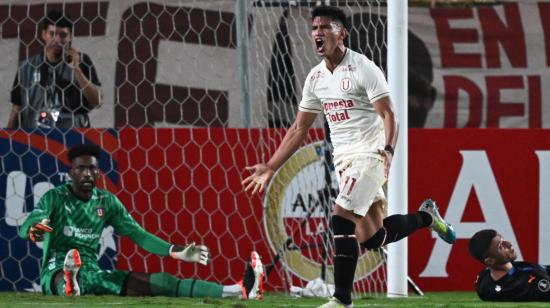 Jose Rivera celebra uno de sus goles ante Liga de Quito, por Copa Libertadores, este 2 de abril de 2024.