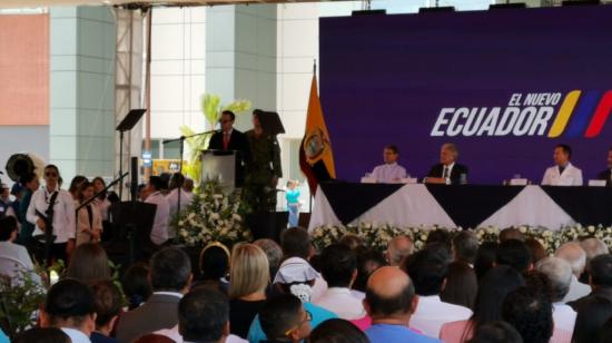 El presidente Daniel Noboa, en la reinauguración del hospital Alfredo G. Paulson, de Guayaquil, el 4 de abril de 2024. 