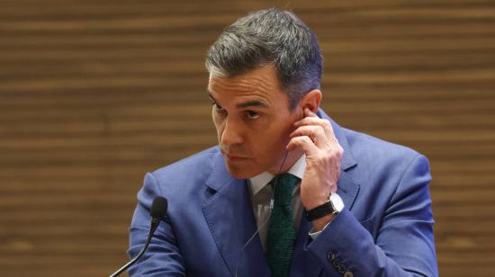 Pedro Sánchez, presidente del Gobierno español, en una conferencia de prensa en Qatar, 3 de abril de 2024.