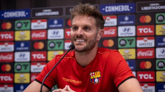 Javier Burrai, arquero de Barcelona SC, durante una rueda de prensa este 9 de abril de 2024.