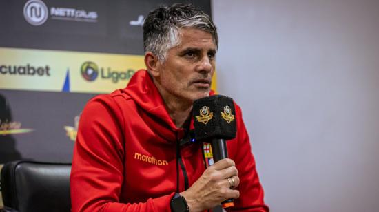 Diego López, durante una rueda de prensa de Barcelona SC, el 14 de abril de 2024.