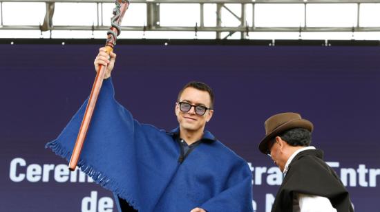 El presidente Daniel Noboa en un evento público en Imbabura, el 6 de abril de 2024.