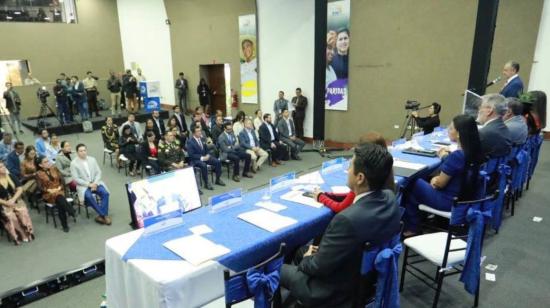 Inauguración del voto en las cárceles, como parte de la consulta popular y referendo, el 18 de abril de 2024, en el CNE, Quito.