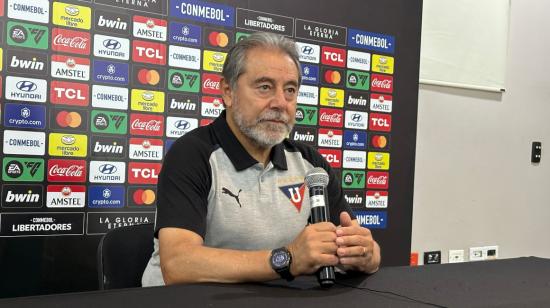 Isaac Álvarez, presidente de Liga de Quito, en rueda de prensa este 23 de abril de 2024.