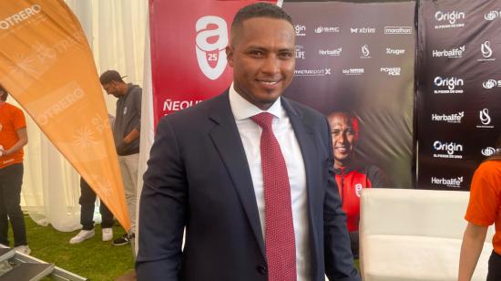 Antonio Valencia, durante la presentación del uniforme de AV25 para la temporada 2024, el 25 de abril.