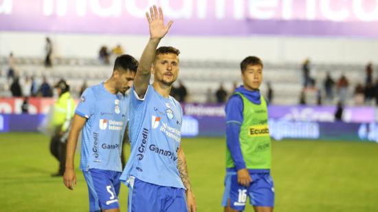 Jugadores de Macará, durante un partido de LigaPro, el 29 de marzo de 2024.