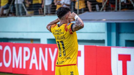 Joao Rojas festeja su gol con Barcelona SC en el partido ante Delfín, por la Fecha 11 de la LigaPro, el sábado 4 de mayo de 2024.