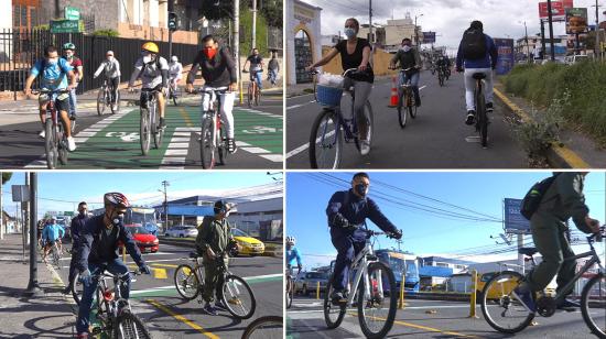 Ciclistas utilizan las nuevas ciclorutas emergentes en Quito. 13/08/2020