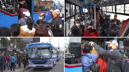 Imágenes de pasajeros tomando buses en Quito. 11/11/2020.