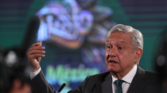 El presidente de México, Andrés Manuel López Obrador, habla hoy durante su conferencia matutina en Palacio Nacional de la Ciudad de México. 08/06/2021