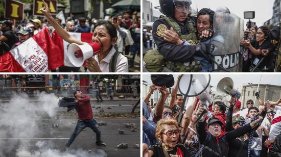 Manifestantes que respaldan al destituido presidente Pedro Castillo enfrentan a la Policía, hoy, a las afueras de la Prefectura de Lima, donde permanece detenido el ahora expresidente, el 7 de diciembre de 2022, en Lima (Perú).