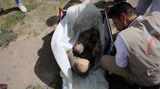 Fotografía cedida por el Ministerio de Cultura, que muestra una momia prehispánica. 27 de febrero de 2023