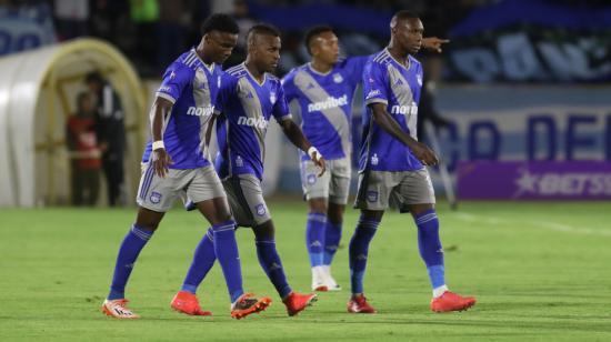 Jugadores de Emelec, durante el partido ante El Nacional por la LigaPro, el 16 de septiembre de 2023.